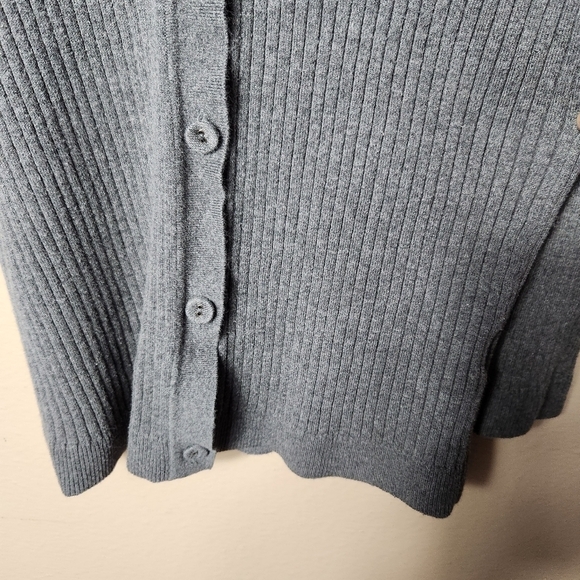 Lands End Y2K Charcoal Gray Heather Ribbed Button Front Cardigan-Size L - Picture 3 of 8